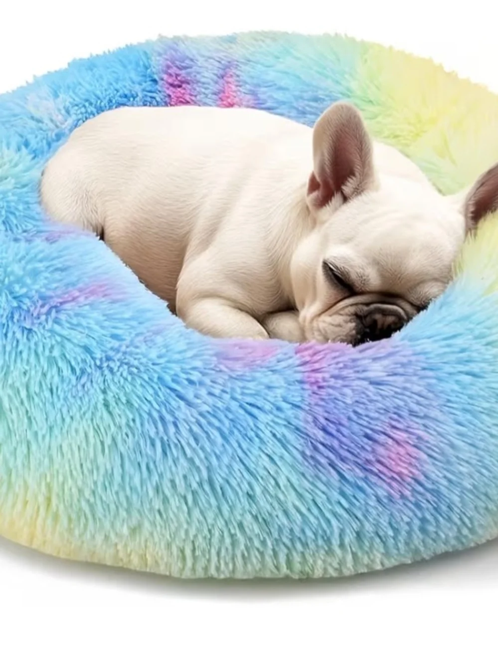 Rainbow Dog & Cat Bed 20in Calming Donut Bed for Puppy and Kitten,